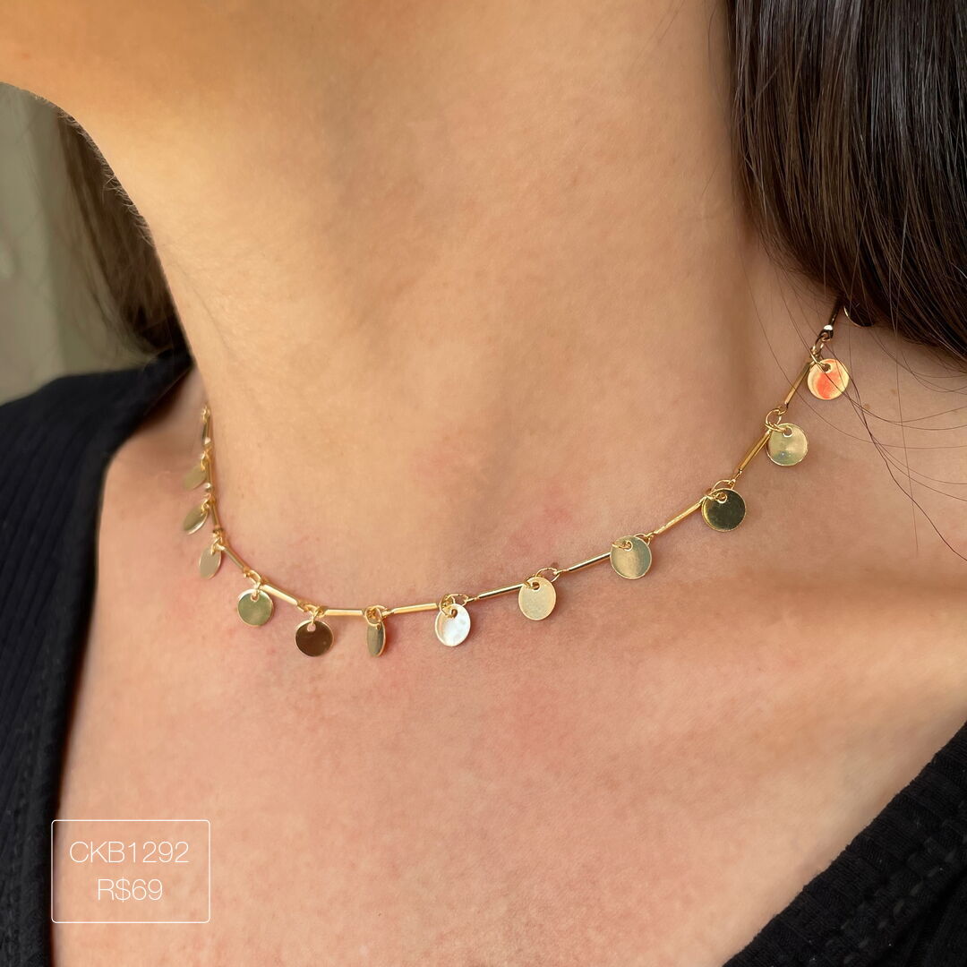 Choker Palito e Moedinha Liso Dourado